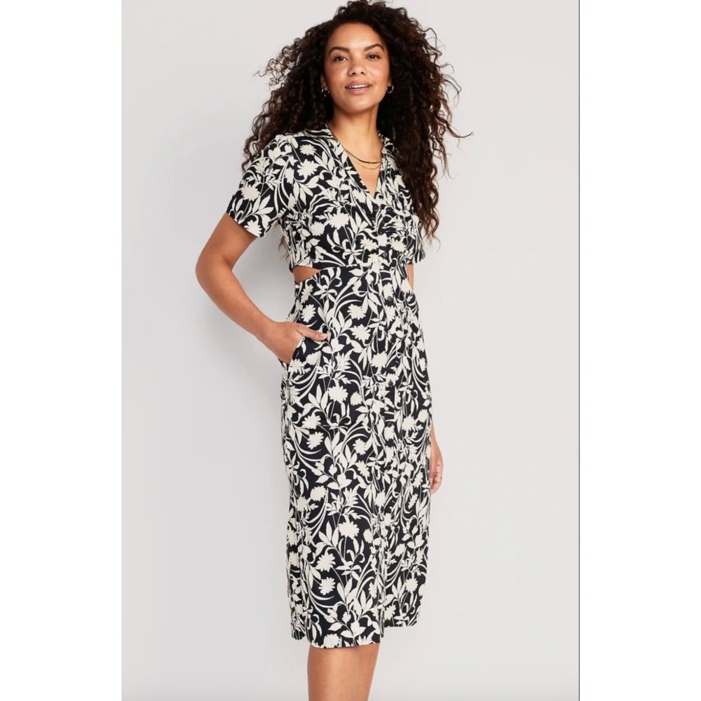 NEW Old Navy Cutout Midi Shirt Dress Size S Floral Cotton Date Night